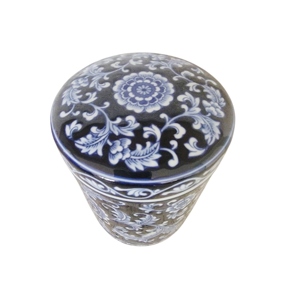 Pier 1 Mandarin Lidded Canister Jar 7.5" Cobalt Blue & White Vintage Heavy - Picture 4 of 11